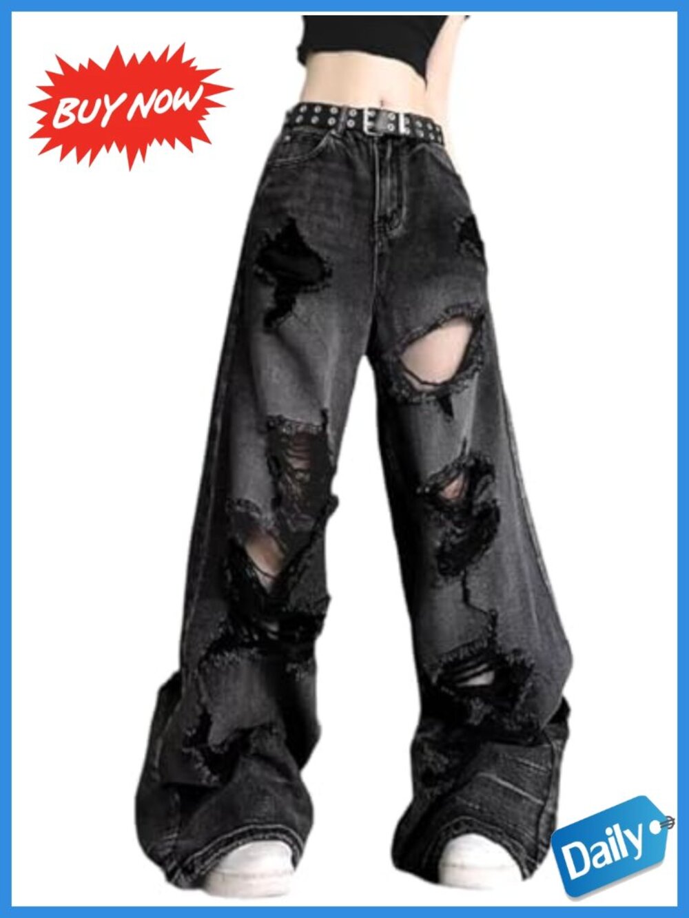 Baggy Ripped Straight Leg High Waisted Jeans Cotton Blend Y2K Streetwear